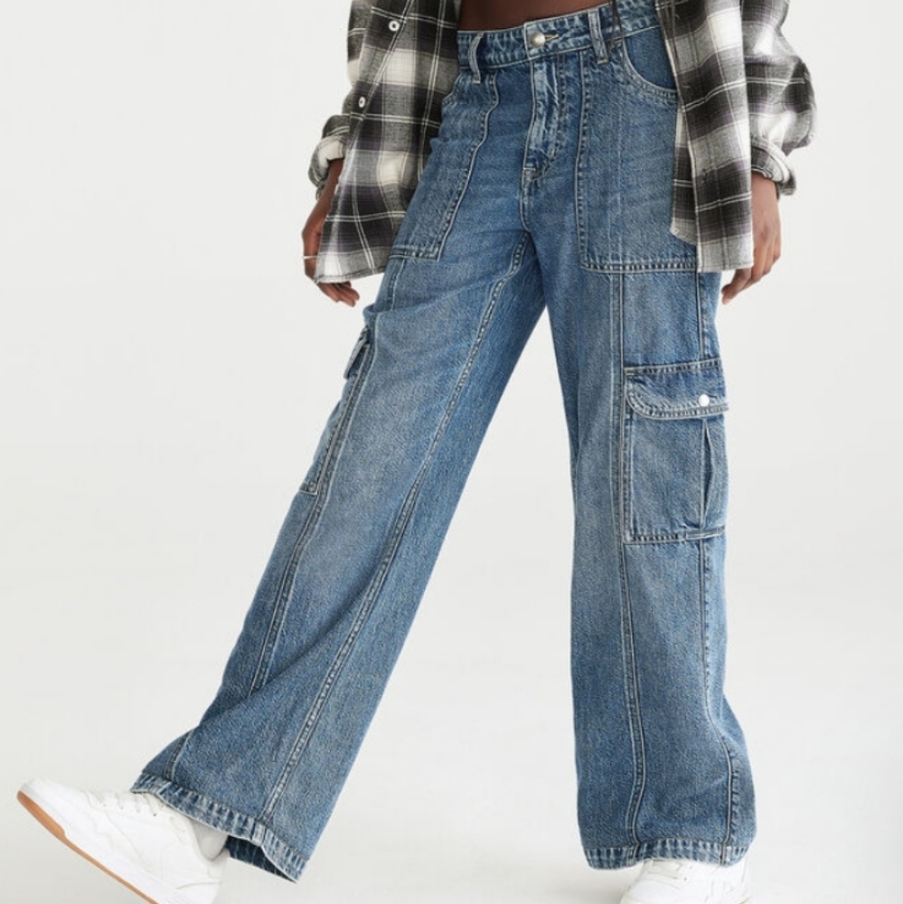 Aeropostale Blue Flare Wide Leg Cargo Jeans